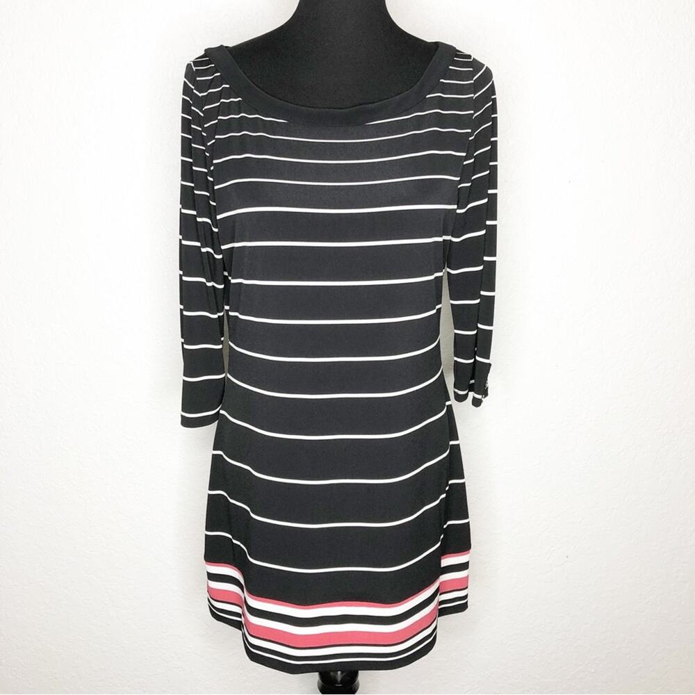 WHBM black white coral striped tunic shift dress size Medium